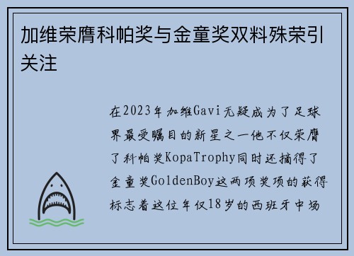 加维荣膺科帕奖与金童奖双料殊荣引关注 加维荣膺科帕奖与金童奖双料殊荣引关注