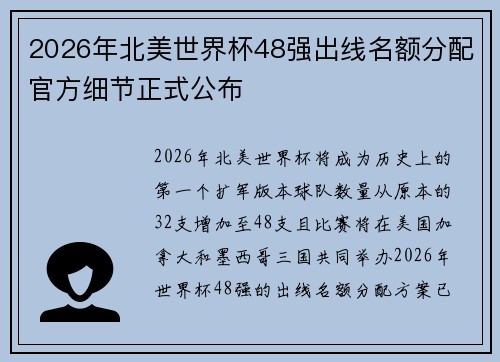 2026年北美世界杯48强出线名额分配官方细节正式公布